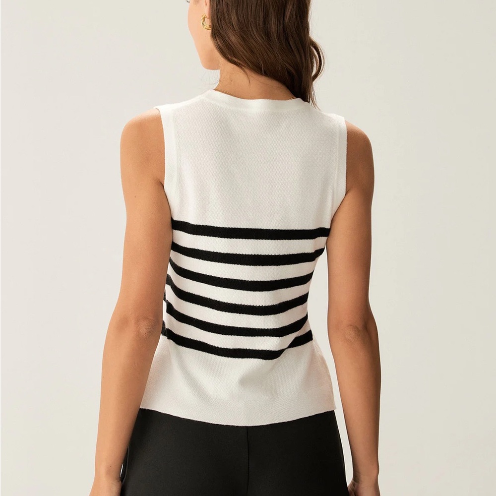 Rihoas White Striped Button Knit Tank Top - Picture 5 of 6